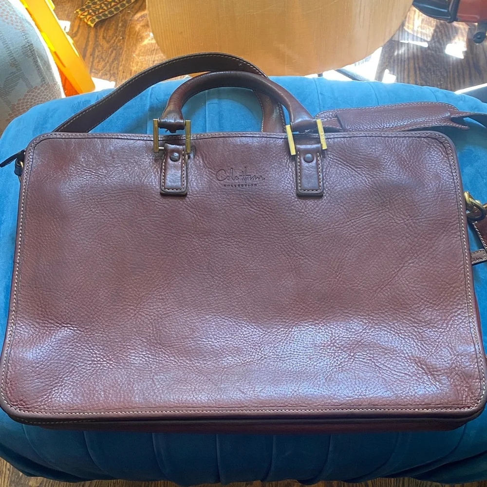 Leather Briefcase in Brown with Brass Accents